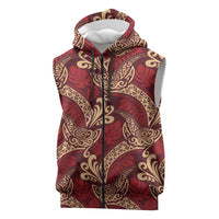 Luxury Red Monstera Sleeveless Zip Hoodie Polynesian Tribal Pattern - Polynesian Pride