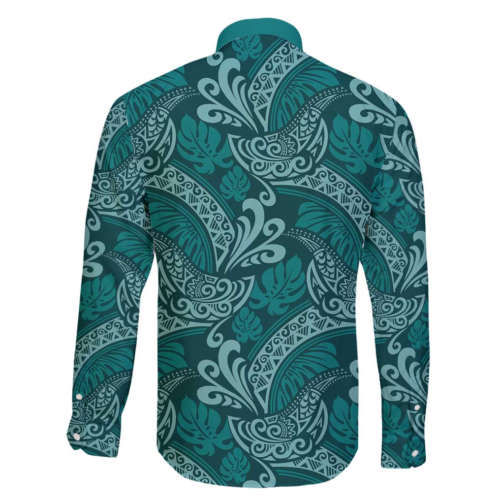 Teal Monstera Family Matching Mermaid Dress and Hawaiian Shirt Polynesian Tribal Pattern - Polynesian Pride