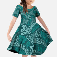 Teal Monstera Family Matching Summer Maxi Dress and Hawaiian Shirt Polynesian Tribal Pattern - Polynesian Pride