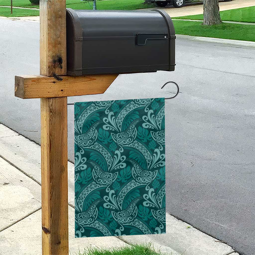 Teal Monstera Garden Flag Polynesian Tribal Pattern - Polynesian Pride
