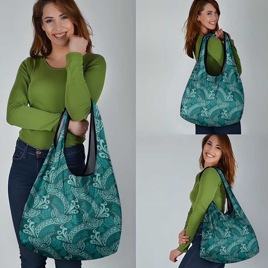 Teal Monstera Grocery Bag Polynesian Tribal Pattern - Polynesian Pride