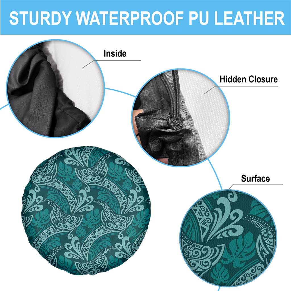 Teal Monstera Spare Tire Cover Polynesian Tribal Pattern - Polynesian Pride
