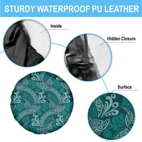 Teal Monstera Spare Tire Cover Polynesian Tribal Pattern - Polynesian Pride