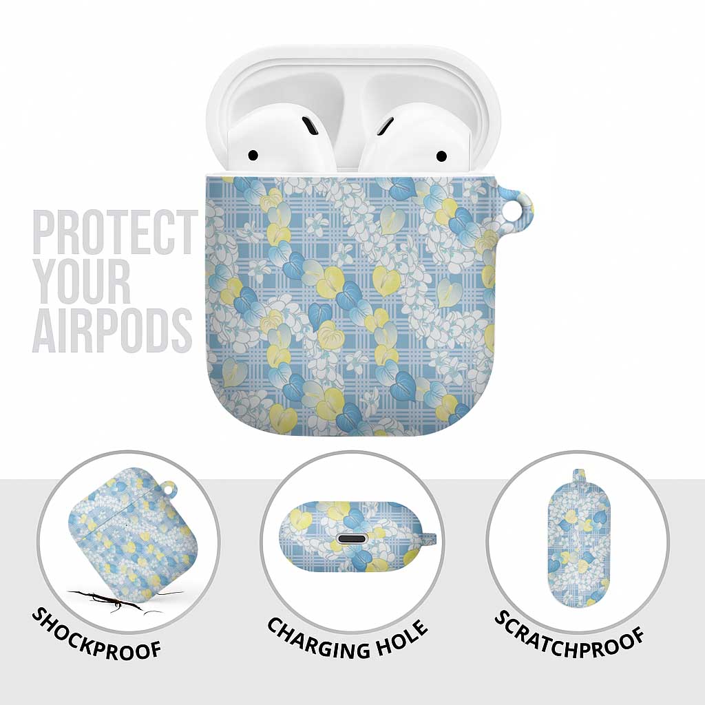 Anthurium Plumeria Lei Pastel AirPods Case Blue Hawaiian Splendid Palaka