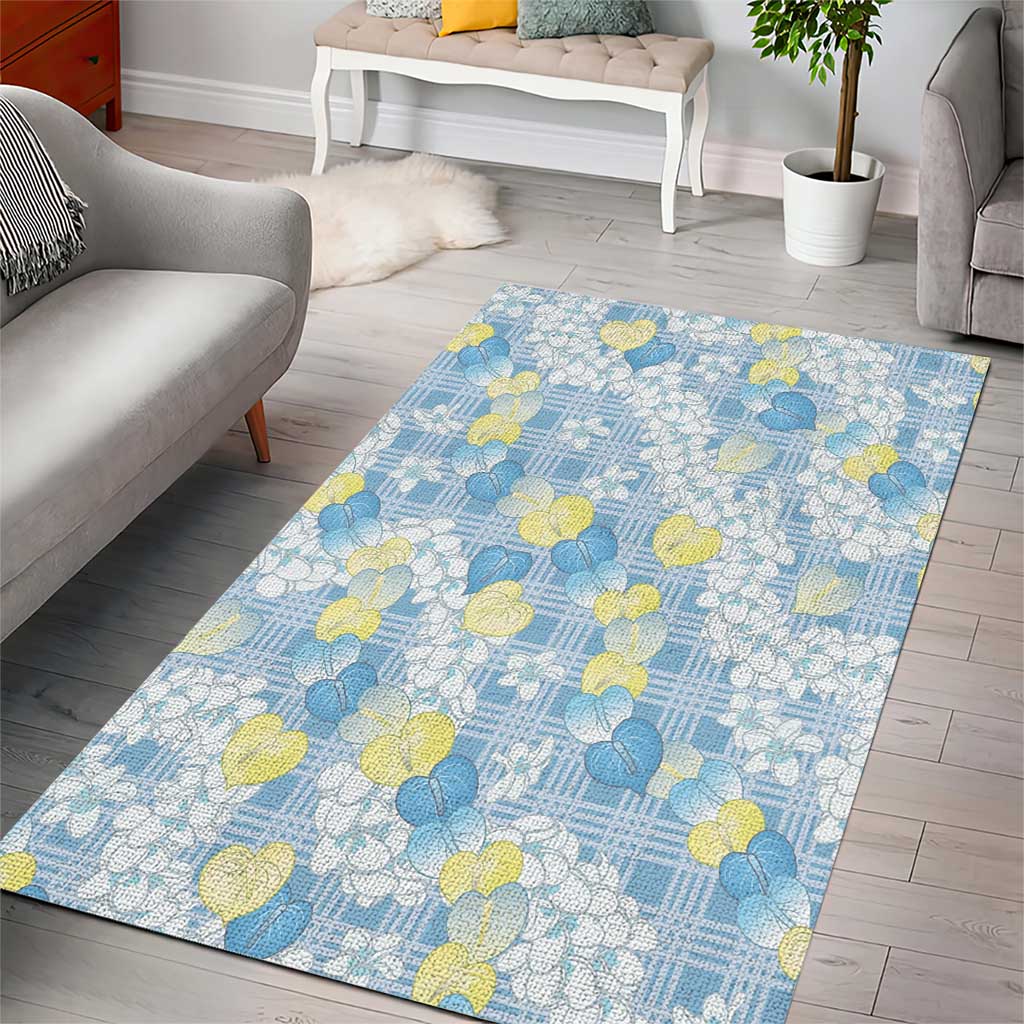 Anthurium Plumeria Lei Pastel Area Rug Blue Hawaiian Splendid Palaka