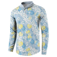 Anthurium Plumeria Lei Pastel Button Sweatshirt Blue Hawaiian Splendid Palaka