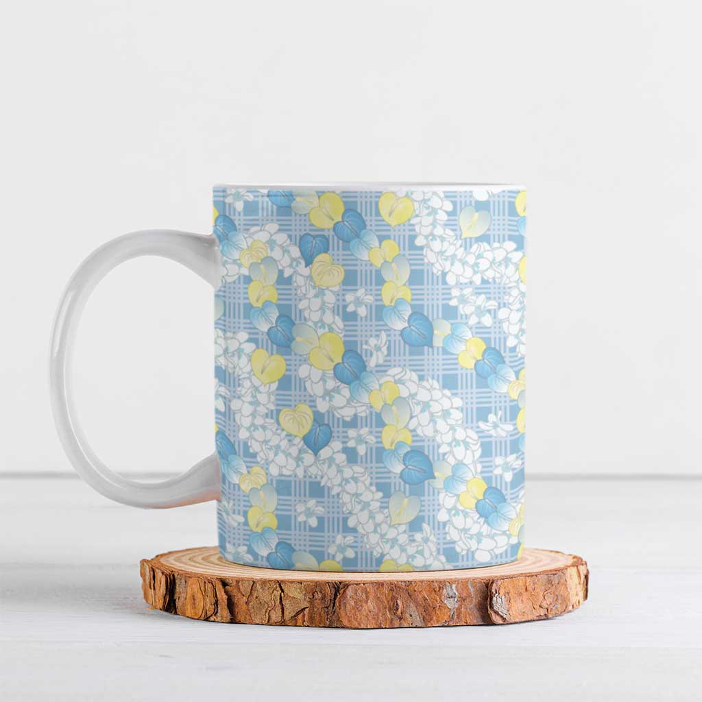 Anthurium Plumeria Lei Pastel Ceramic Mug Blue Hawaiian Splendid Palaka