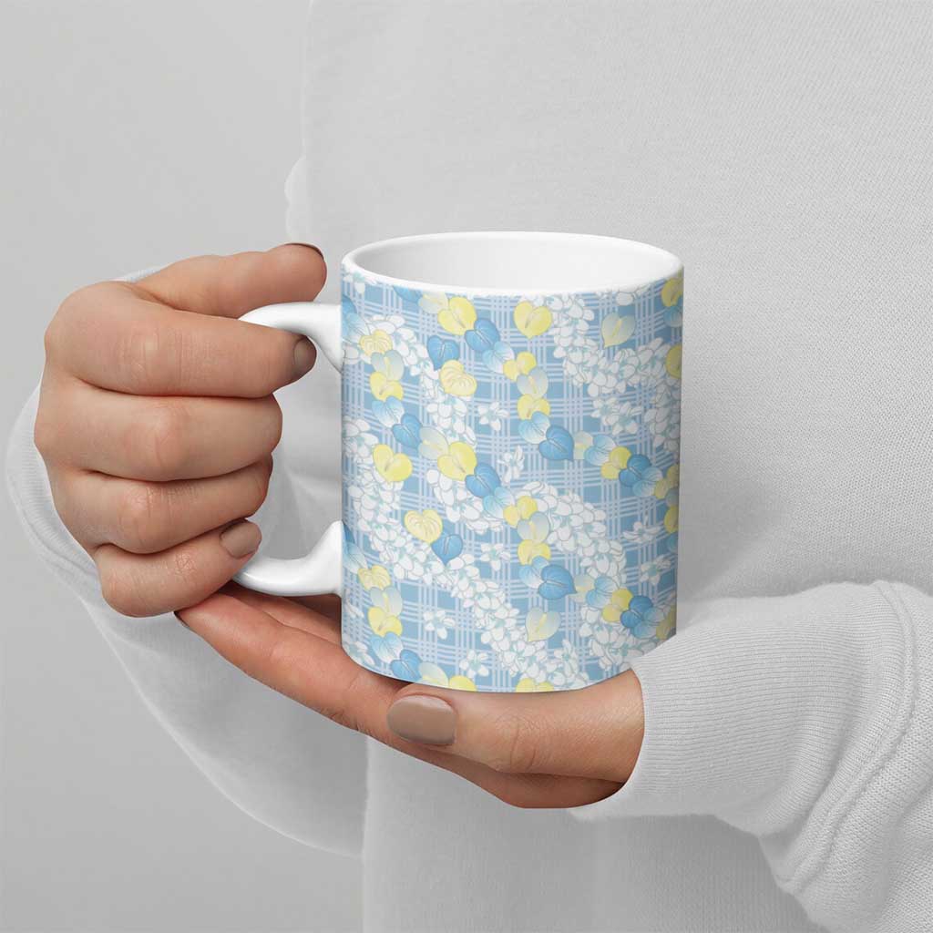 Anthurium Plumeria Lei Pastel Ceramic Mug Blue Hawaiian Splendid Palaka
