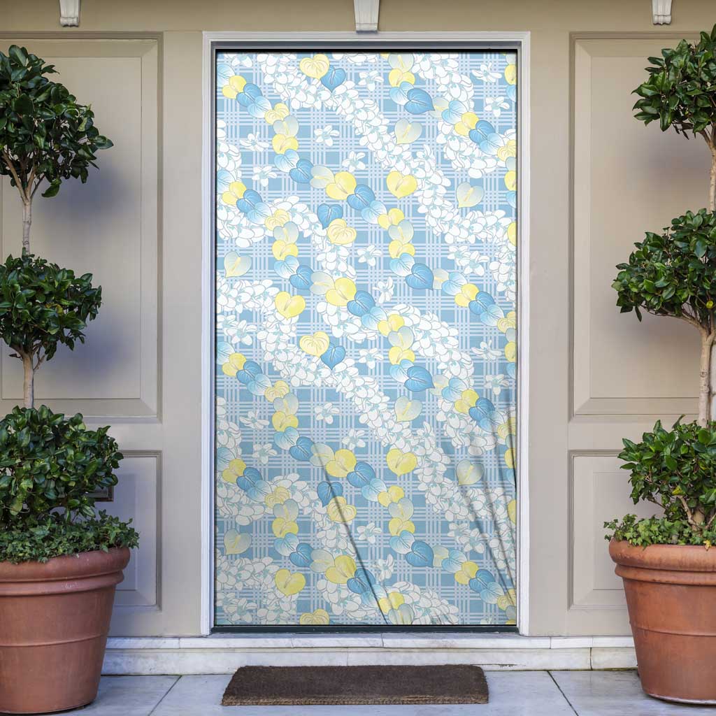 Anthurium Plumeria Lei Pastel Door Cover Blue Hawaiian Splendid Palaka