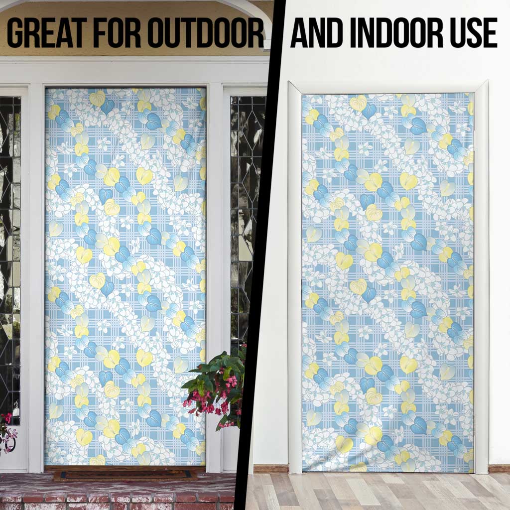 Anthurium Plumeria Lei Pastel Door Cover Blue Hawaiian Splendid Palaka