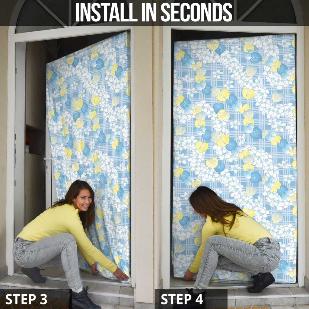 Anthurium Plumeria Lei Pastel Door Cover Blue Hawaiian Splendid Palaka