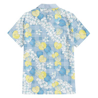 Anthurium Plumeria Lei Pastel Family Matching Off The Shoulder Long Sleeve Dress and Hawaiian Shirt Blue Hawaiian Splendid Palaka LT01 - Polynesian Pride