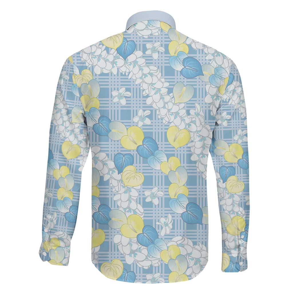 Anthurium Plumeria Lei Pastel Family Matching Off Shoulder Maxi Dress and Hawaiian Shirt Blue Hawaiian Splendid Palaka LT01 - Polynesian Pride