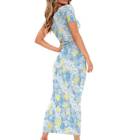 Anthurium Plumeria Lei Pastel Family Matching Short Sleeve Bodycon Dress and Hawaiian Shirt Blue Hawaiian Splendid Palaka LT01 - Polynesian Pride