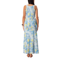 Anthurium Plumeria Lei Pastel Family Matching Tank Maxi Dress and Hawaiian Shirt Blue Hawaiian Splendid Palaka LT01 - Polynesian Pride