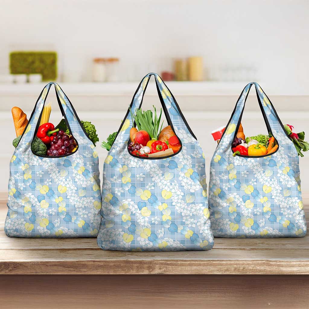 Anthurium Plumeria Lei Pastel Grocery Bag Blue Hawaiian Splendid Palaka