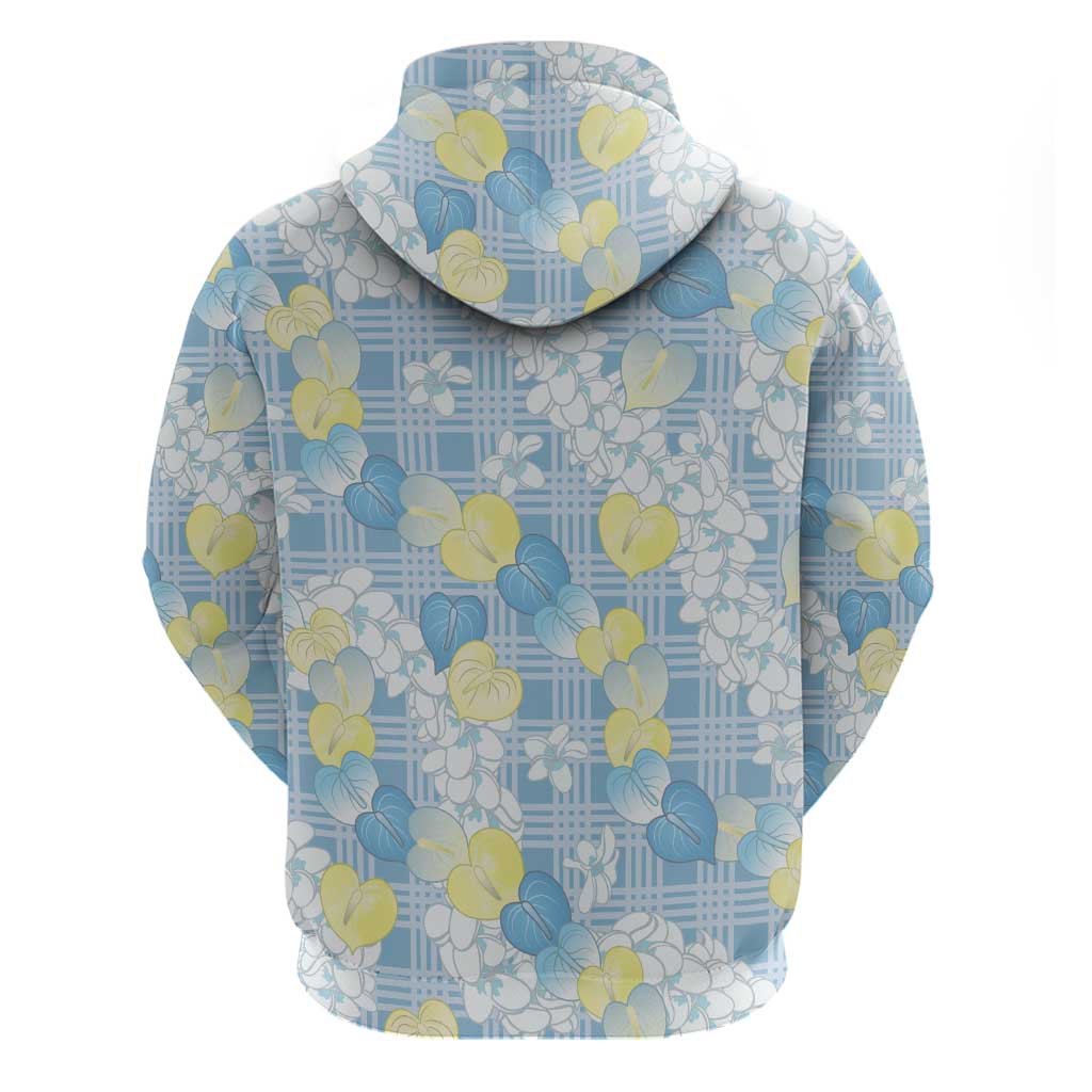 Anthurium Plumeria Lei Pastel Hoodie Blue Hawaiian Splendid Palaka LT01 - Polynesian Pride