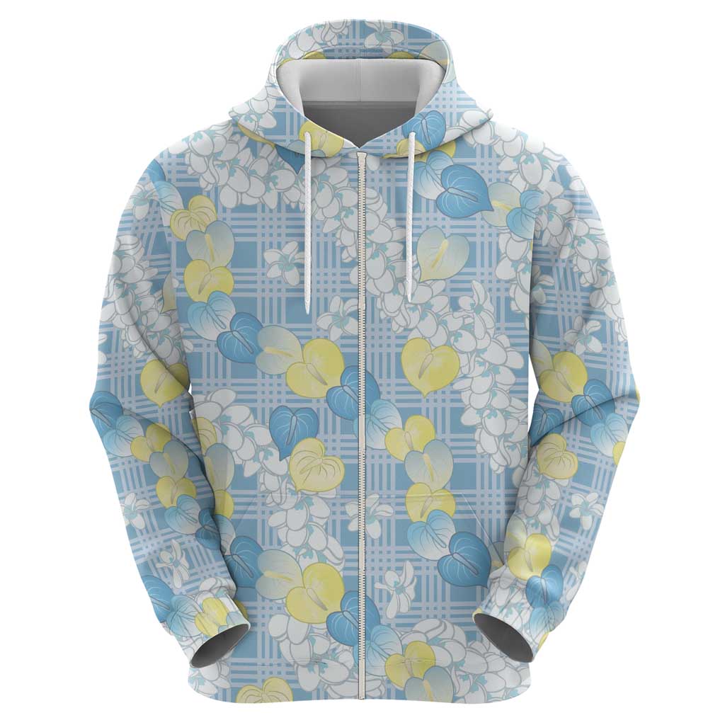 Anthurium Plumeria Lei Pastel Hoodie Blue Hawaiian Splendid Palaka LT01 - Polynesian Pride