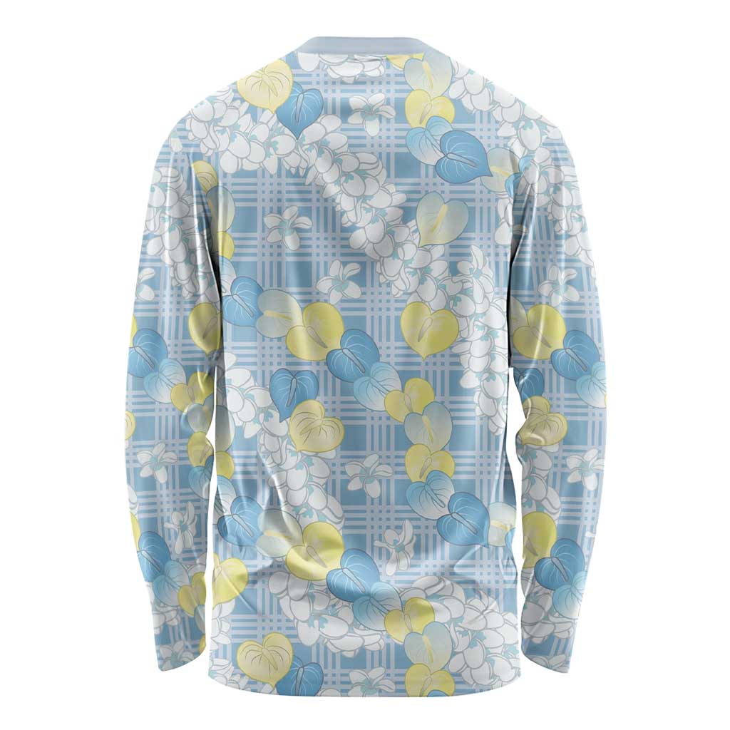Anthurium Plumeria Lei Pastel Long Sleeve Shirt Blue Hawaiian Splendid Palaka