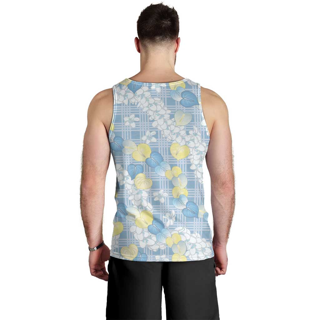 Anthurium Plumeria Lei Pastel Men Tank Top Blue Hawaiian Splendid Palaka