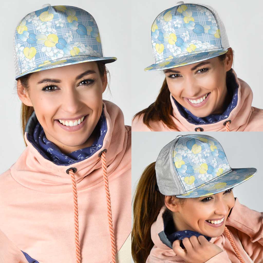 Anthurium Plumeria Lei Pastel Mesh Trucker Cap Blue Hawaiian Splendid Palaka