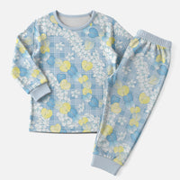 Anthurium Plumeria Lei Pastel Christmas Pajama Set Blue Hawaiian Splendid Palaka LT01 Men Blue - Polynesian Pride