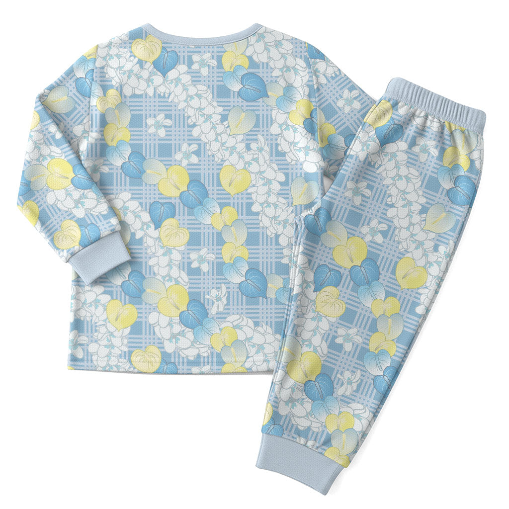 Anthurium Plumeria Lei Pastel Christmas Pajama Set Blue Hawaiian Splendid Palaka LT01 - Polynesian Pride