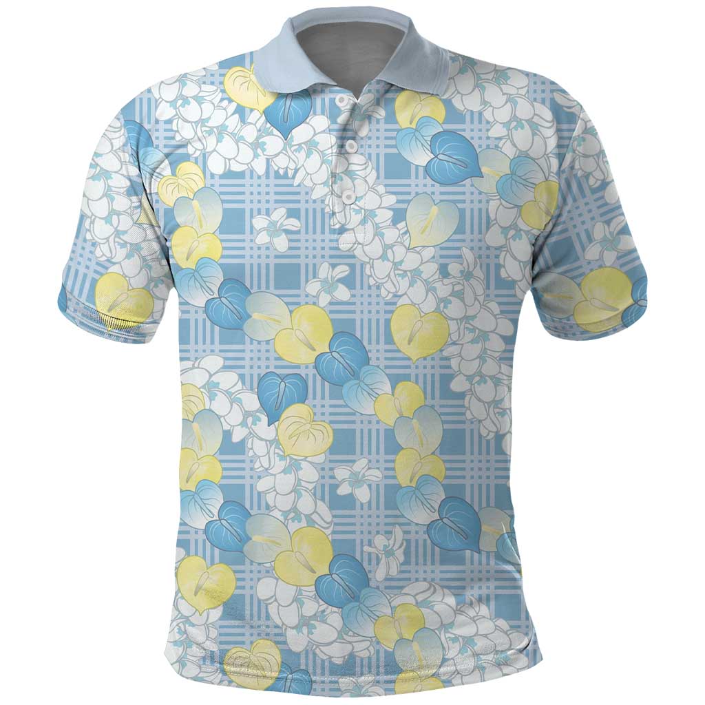 Anthurium Plumeria Lei Pastel Polo Shirt Blue Hawaiian Splendid Palaka