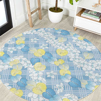 Anthurium Plumeria Lei Pastel Round Carpet Blue Hawaiian Splendid Palaka