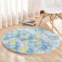 Anthurium Plumeria Lei Pastel Round Carpet Blue Hawaiian Splendid Palaka