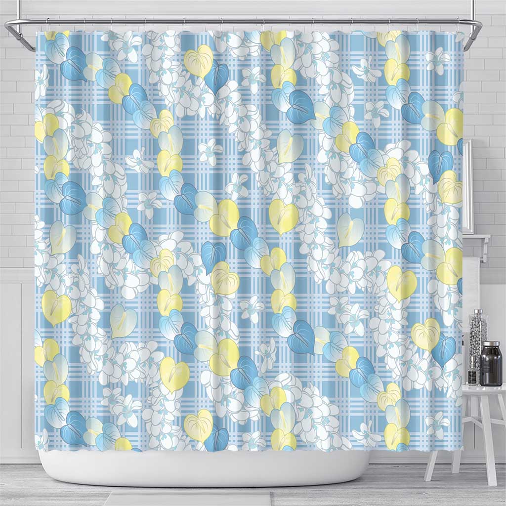 Anthurium Plumeria Lei Pastel Shower Curtain Blue Hawaiian Splendid Palaka