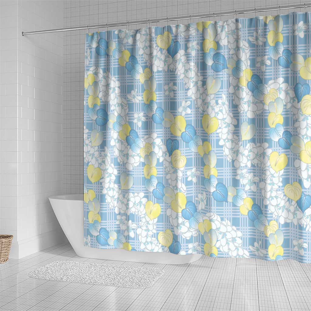Anthurium Plumeria Lei Pastel Shower Curtain Blue Hawaiian Splendid Palaka