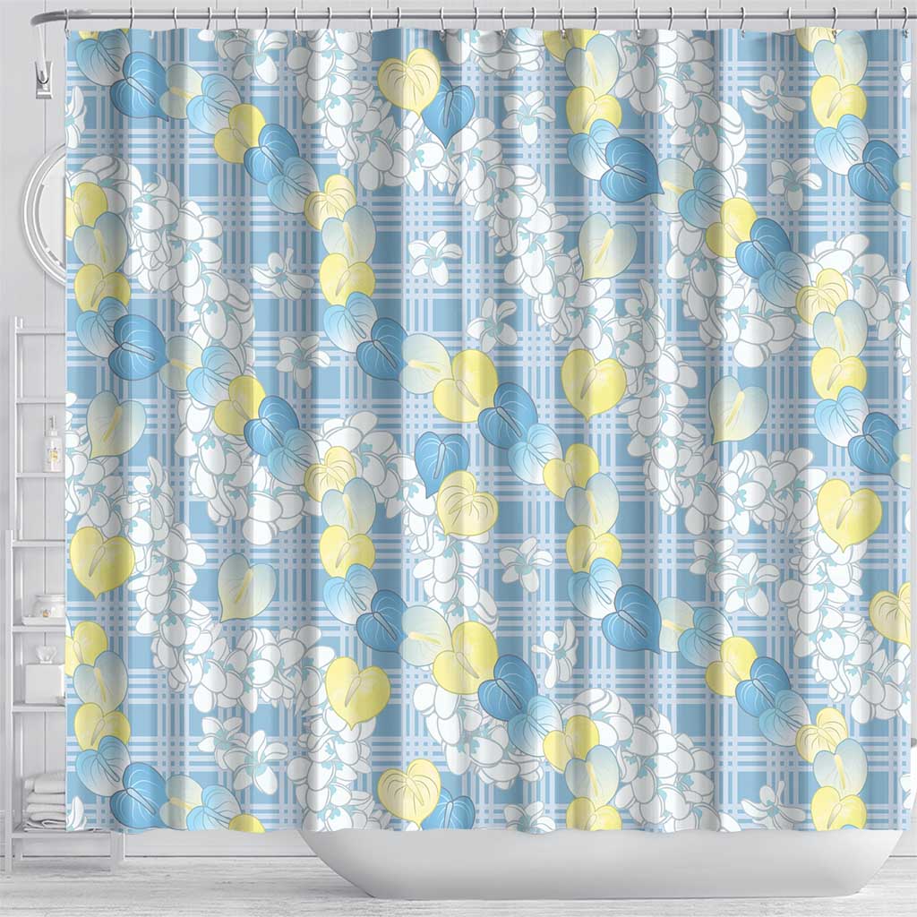 Anthurium Plumeria Lei Pastel Shower Curtain Blue Hawaiian Splendid Palaka