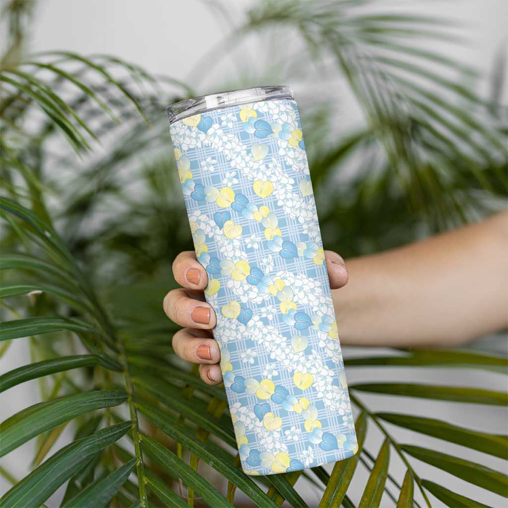 Anthurium Plumeria Lei Pastel Skinny Tumbler Blue Hawaiian Splendid Palaka
