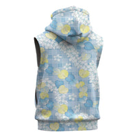 Anthurium Plumeria Lei Pastel Sleeveless Hoodie Blue Hawaiian Splendid Palaka