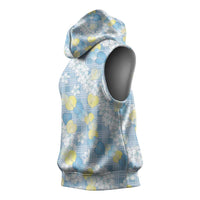 Anthurium Plumeria Lei Pastel Sleeveless Hoodie Blue Hawaiian Splendid Palaka