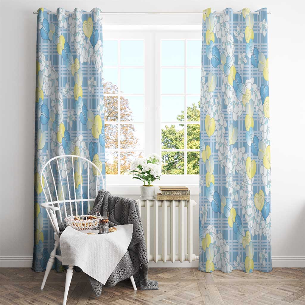 Anthurium Plumeria Lei Pastel Window Curtain Blue Hawaiian Splendid Palaka