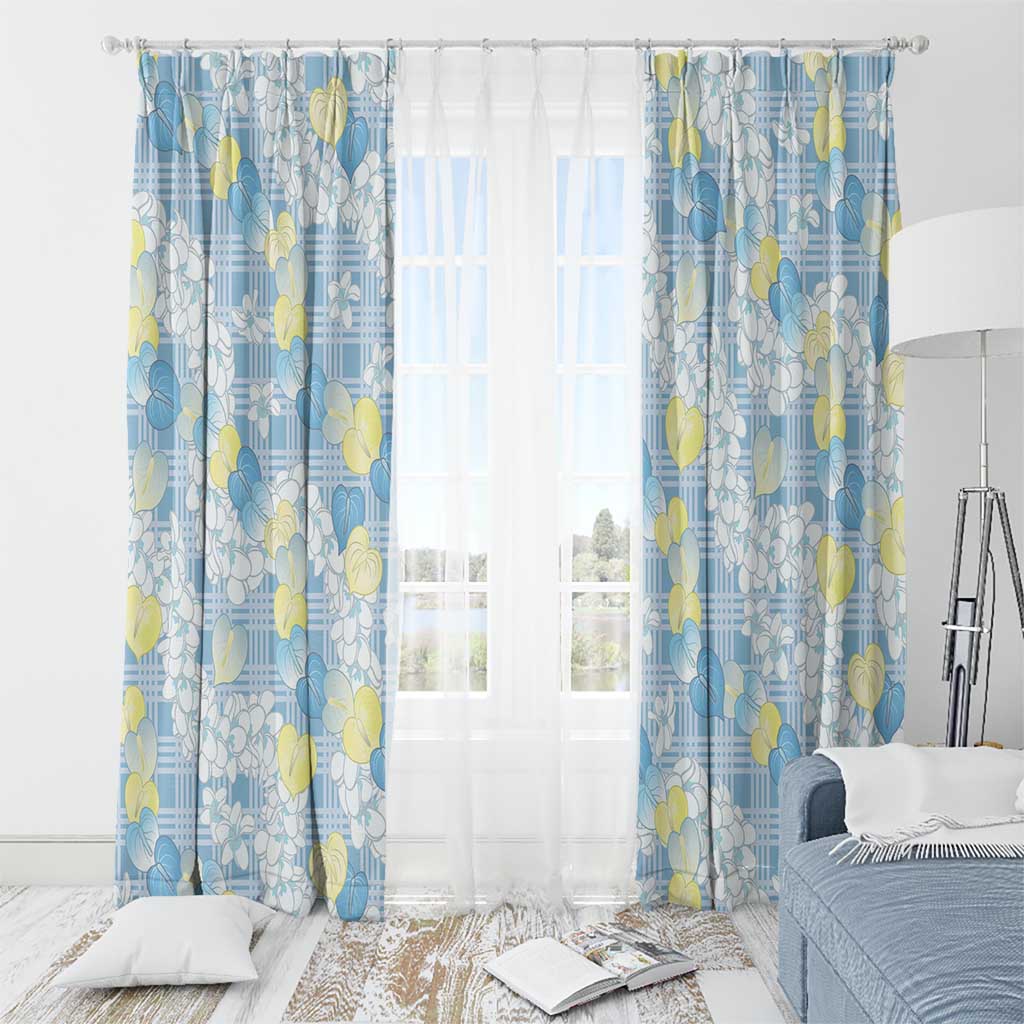 Anthurium Plumeria Lei Pastel Window Curtain Blue Hawaiian Splendid Palaka