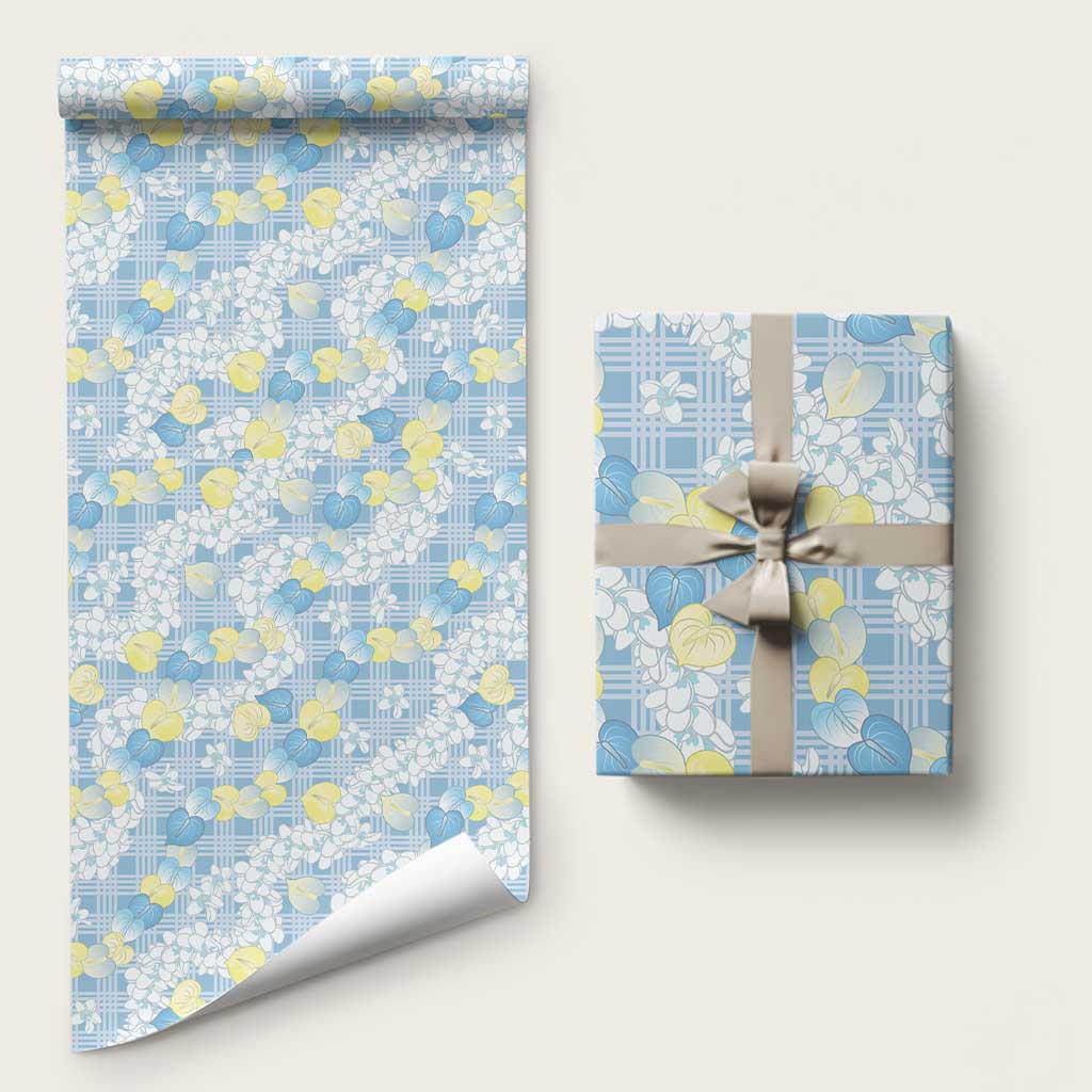 Anthurium Plumeria Lei Pastel Wrapping Paper Blue Hawaiian Splendid Palaka