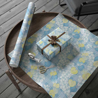 Anthurium Plumeria Lei Pastel Wrapping Paper Blue Hawaiian Splendid Palaka