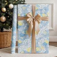 Anthurium Plumeria Lei Pastel Wrapping Paper Blue Hawaiian Splendid Palaka