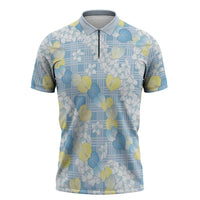 Anthurium Plumeria Lei Pastel Zipper Polo Shirt Blue Hawaiian Splendid Palaka