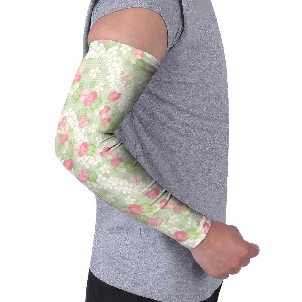 Anthurium Plumeria Lei Pastel Arm Sleeves Green Hawaiian Splendid Palaka