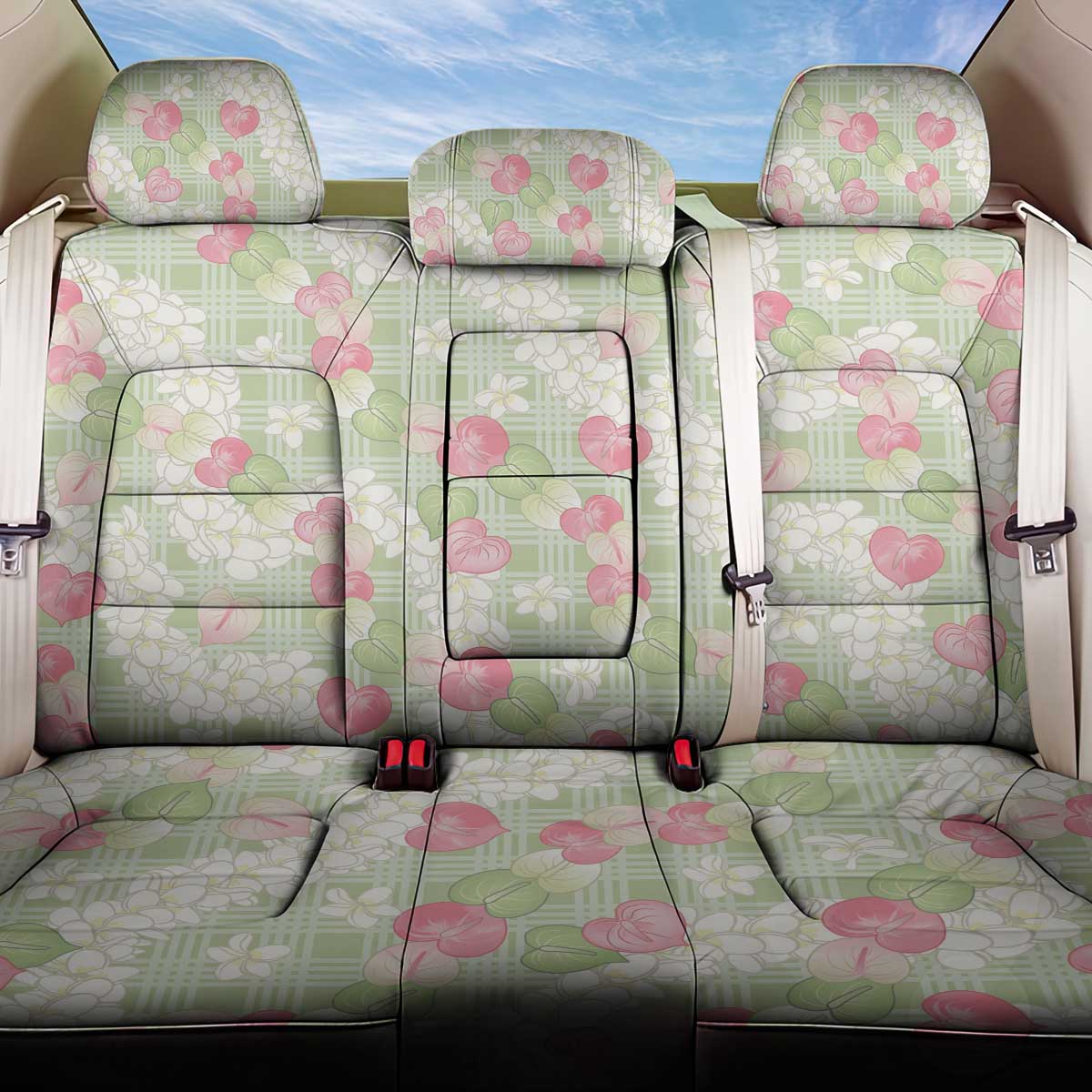 Anthurium Plumeria Lei Pastel Back Car Seat Cover Green Hawaiian Splendid Palaka