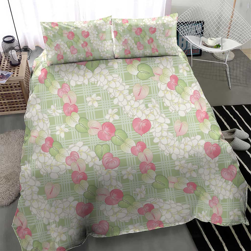 Anthurium Plumeria Lei Pastel Bedding Set Green Hawaiian Splendid Palaka