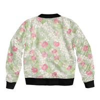 Anthurium Plumeria Lei Pastel Bomber Jacket Green Hawaiian Splendid Palaka