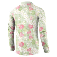 Anthurium Plumeria Lei Pastel Button Sweatshirt Green Hawaiian Splendid Palaka