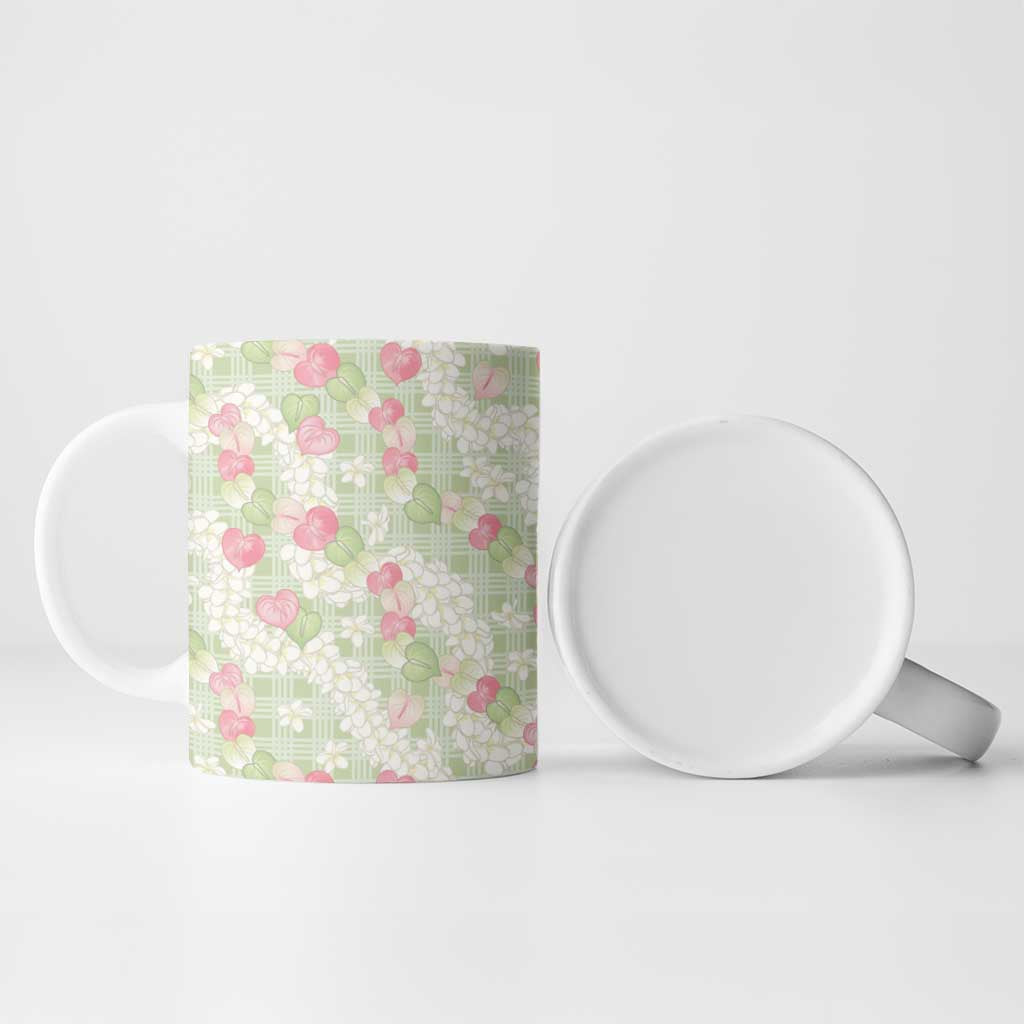 Anthurium Plumeria Lei Pastel Ceramic Mug Green Hawaiian Splendid Palaka