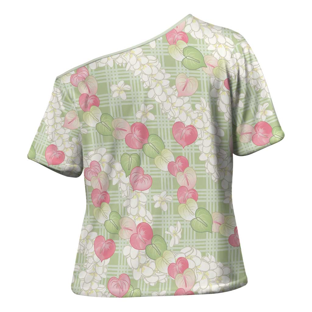 Anthurium Plumeria Lei Pastel Cross Shoulder Shirt Green Hawaiian Splendid Palaka