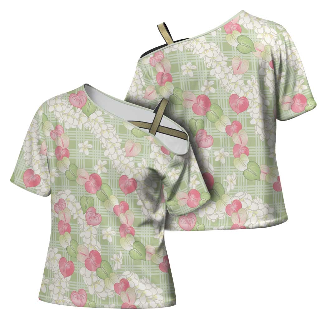 Anthurium Plumeria Lei Pastel Cross Shoulder Shirt Green Hawaiian Splendid Palaka